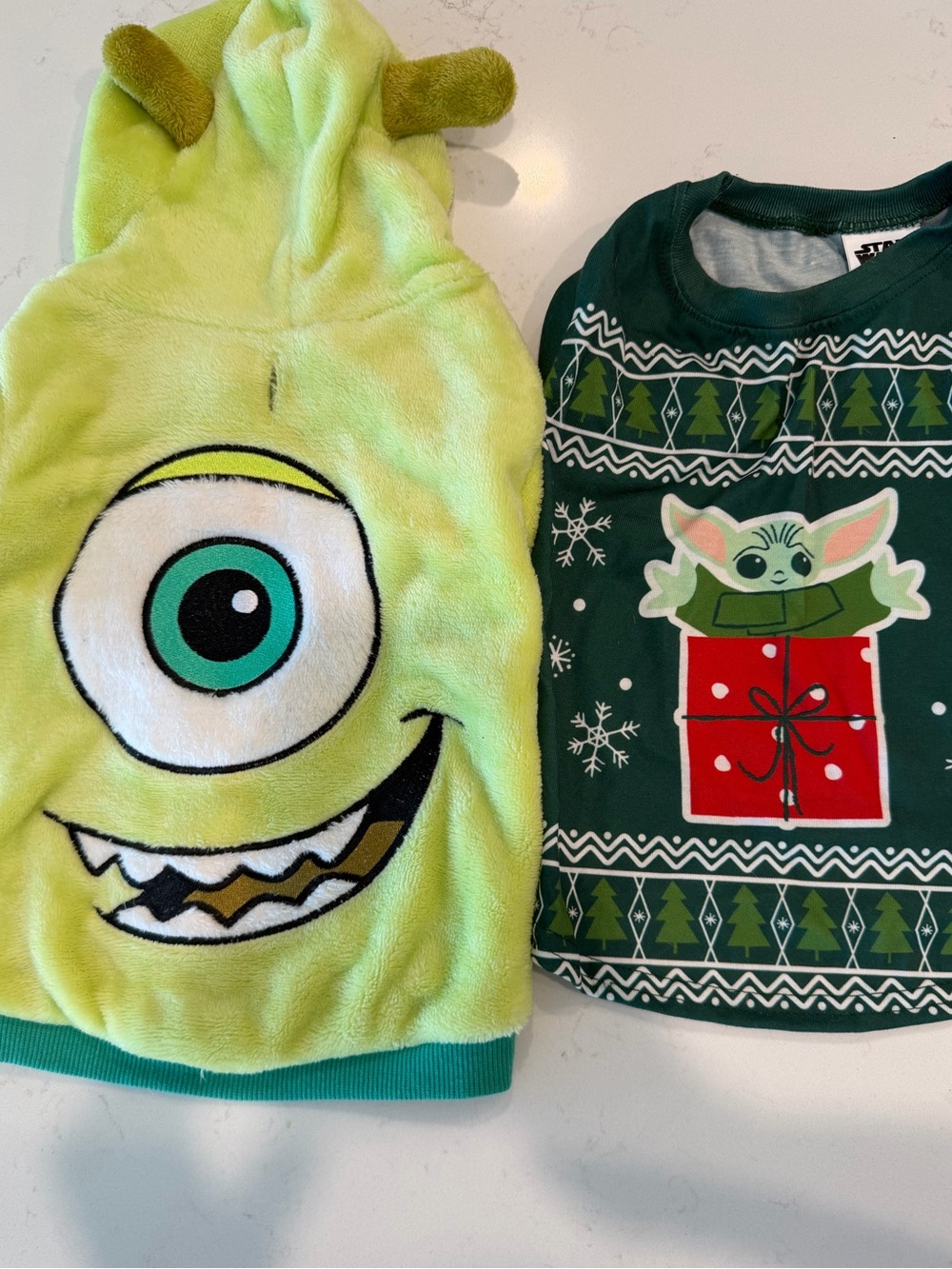 Dogs Medium Monsters Inc. Mike Wazowski Plush Hoodie & Green baby yoda shirt